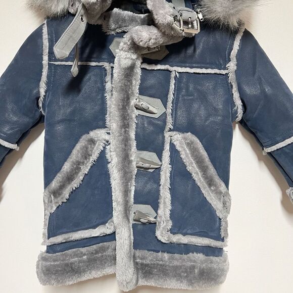 NEW JORDAN CRAIG LEGACY EDITION DENALI SHEARLING COAT BOYS - MIDNIGHT SMOKE Sz 3 - Picture 3 of 7